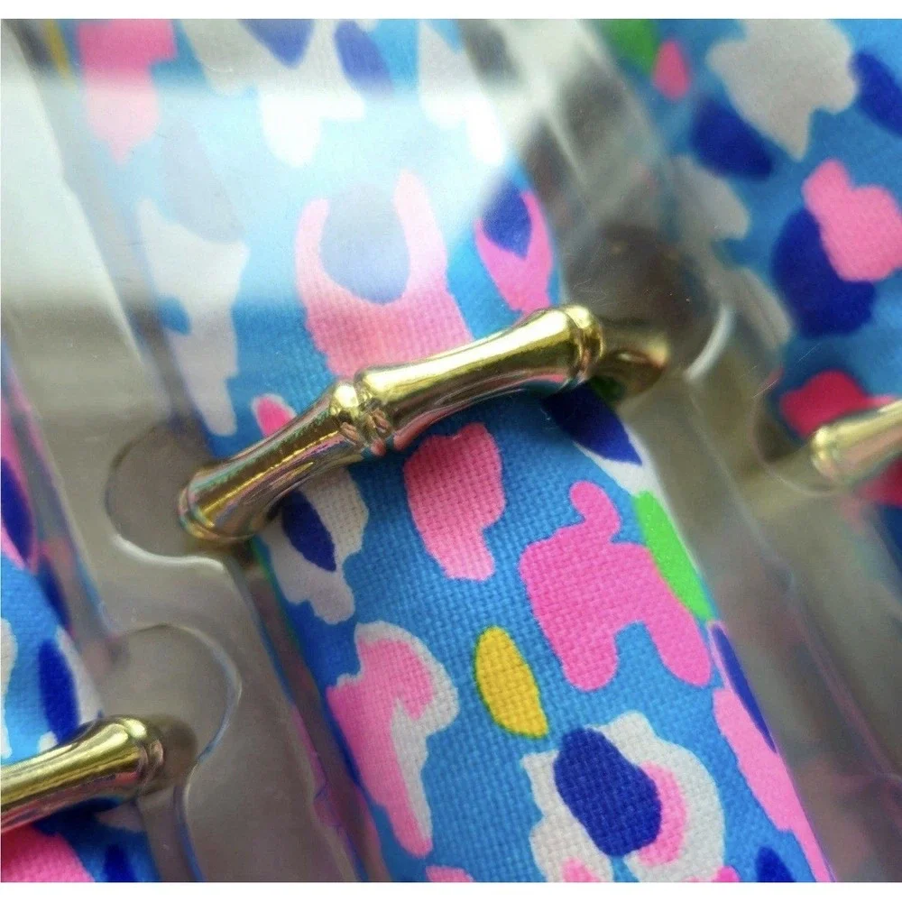 Lilly Pulitzer Hottie Dottie Napkin Set of 4 with Gold Bamboo Rings Floral Multi